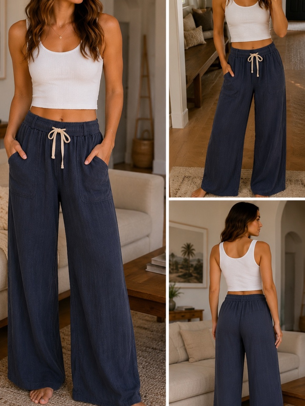 Linen Blend Lounge Pants ~ Coastal Quiet Luxury | Size L